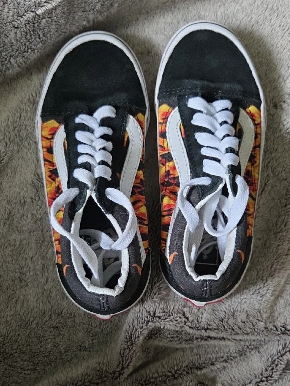 Vans Kids 13c Old Skool Black Sneakers with Orange Flame Print